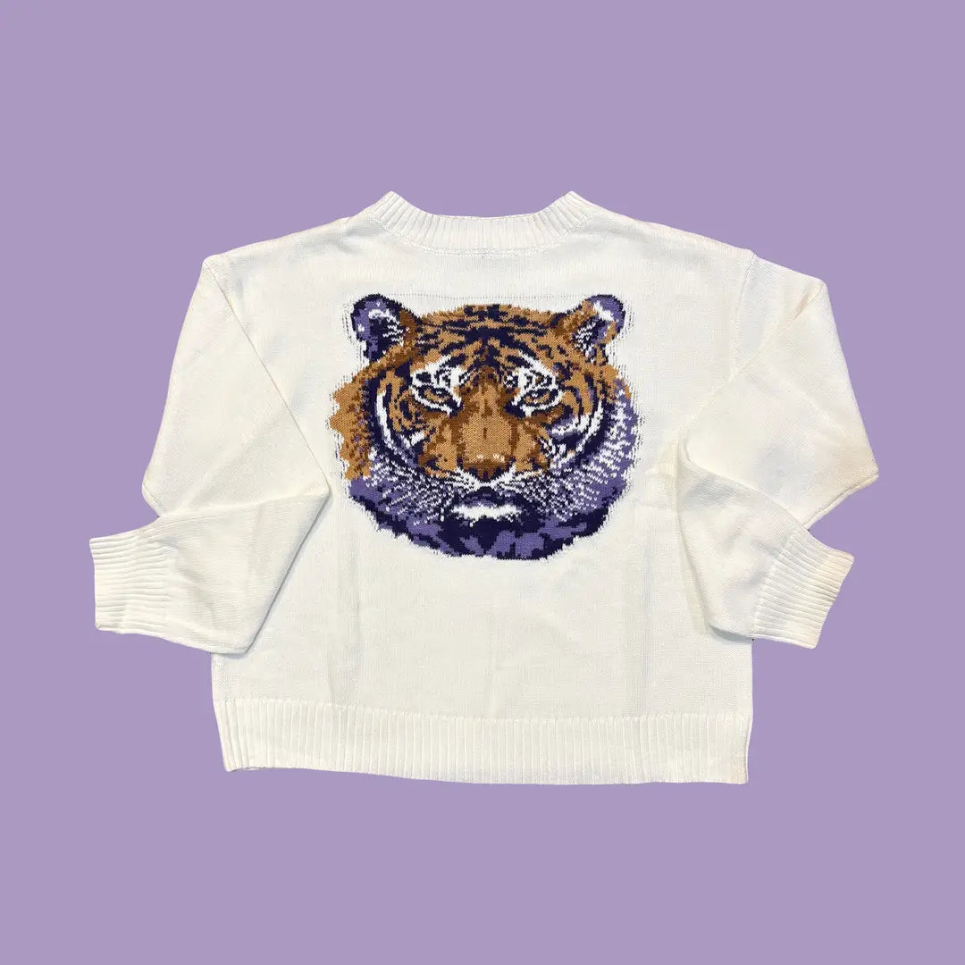 Women's Tiger Head Knit Sweater Purple & Gold