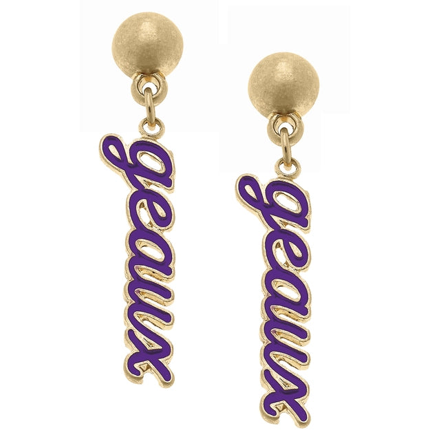 LSU Tigers Earrings Geaux Enamel Script