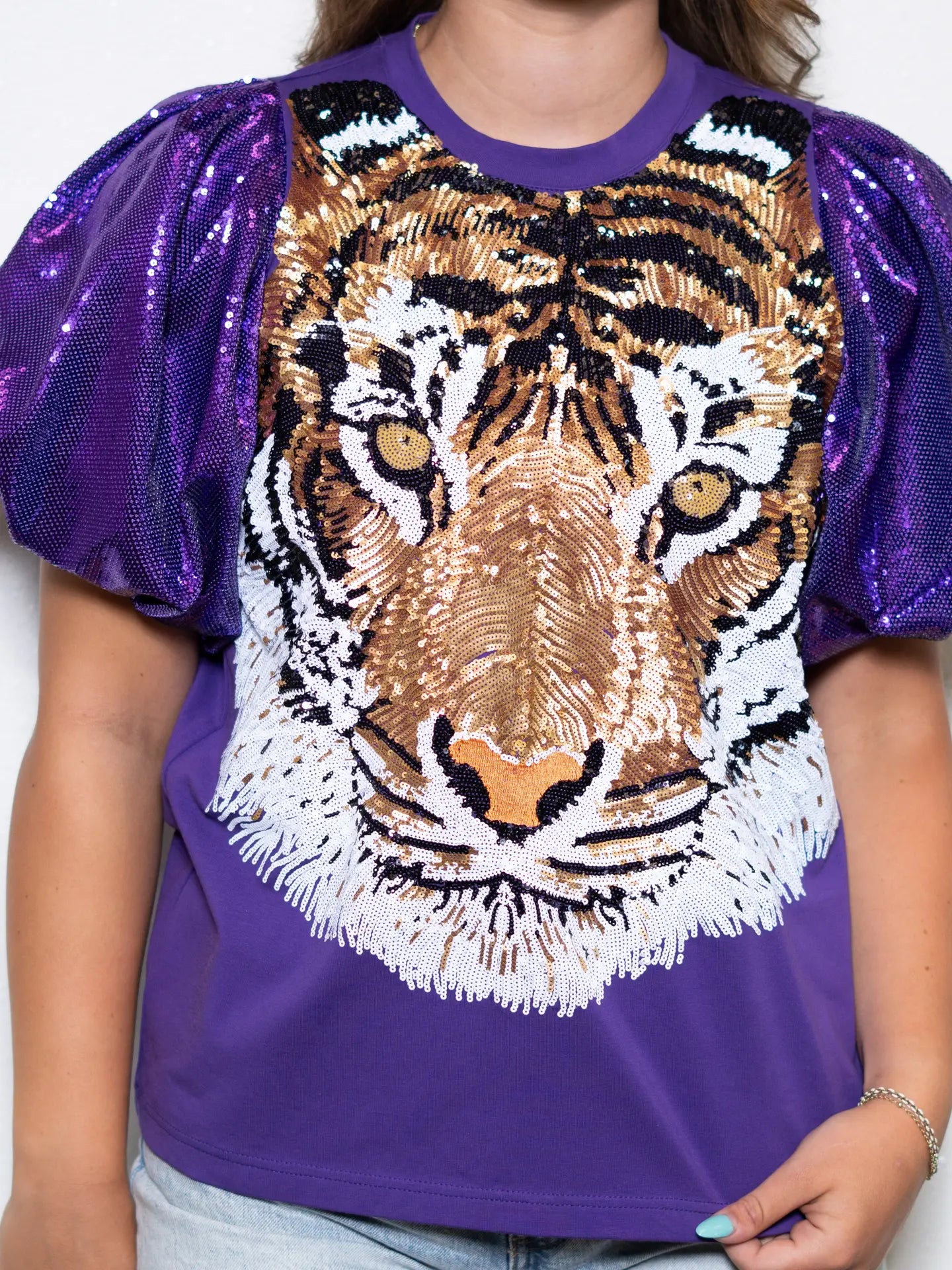 Women's T-Shirt Tiger Full Face Puff Sleeve