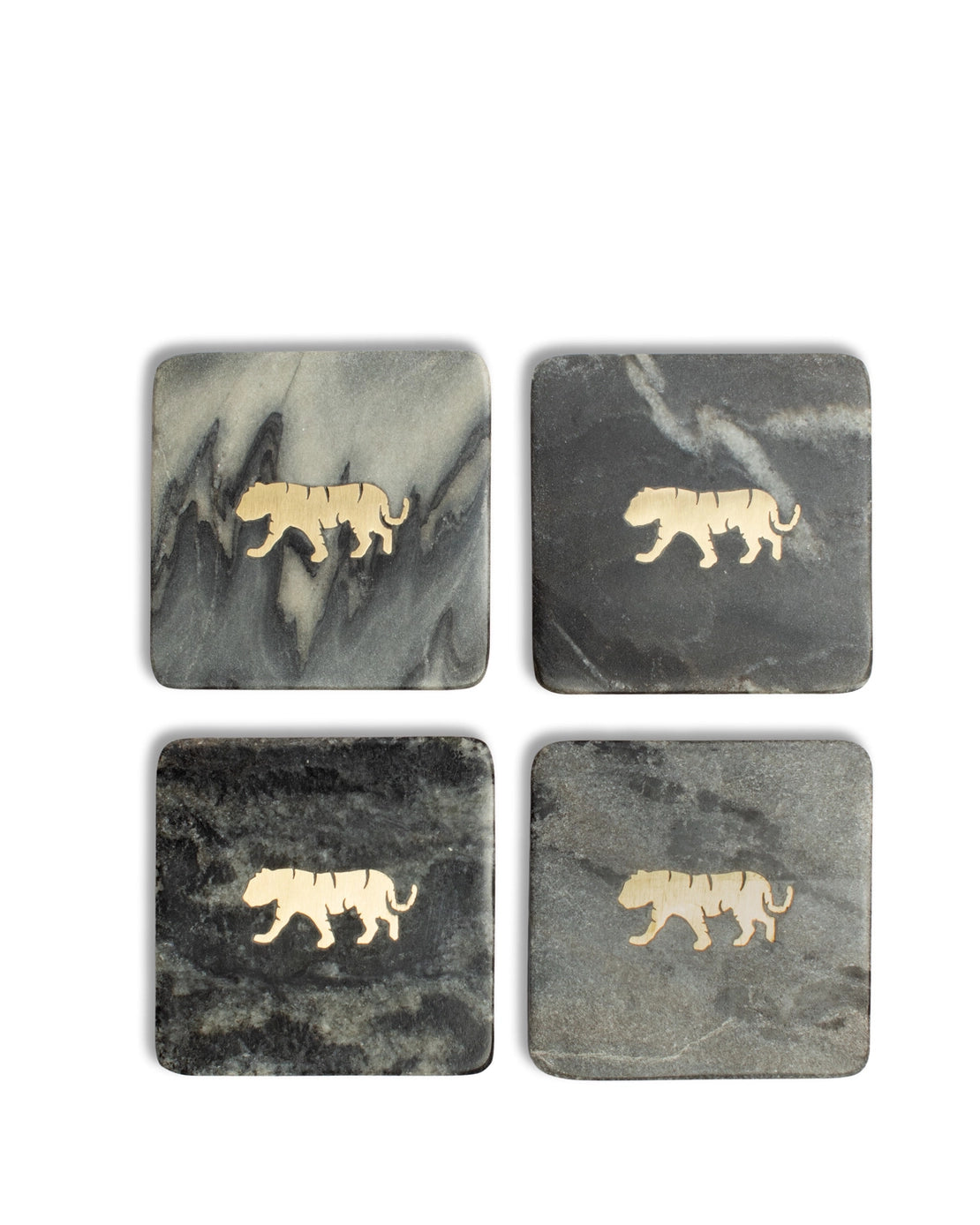 Coasters Tiger Marble Black and Brass 4x4 Set of 4