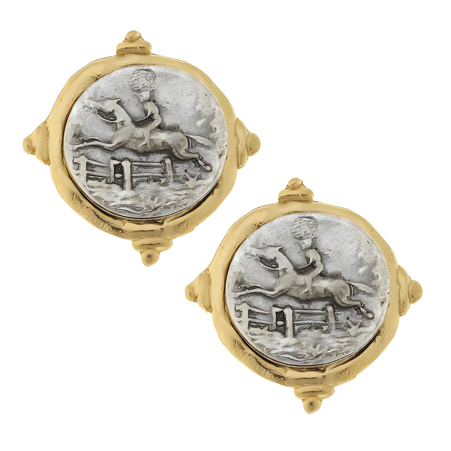 Earrings Gold & Silver Italian Intaglio Fleur De Lis Clip Susan Shaw