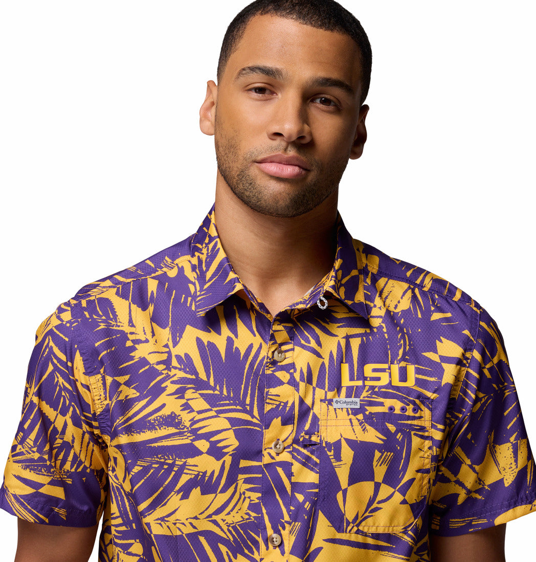 LSU Tigers Men's Columbia Super Slack Tide Shirt Fall 25 Livin Print