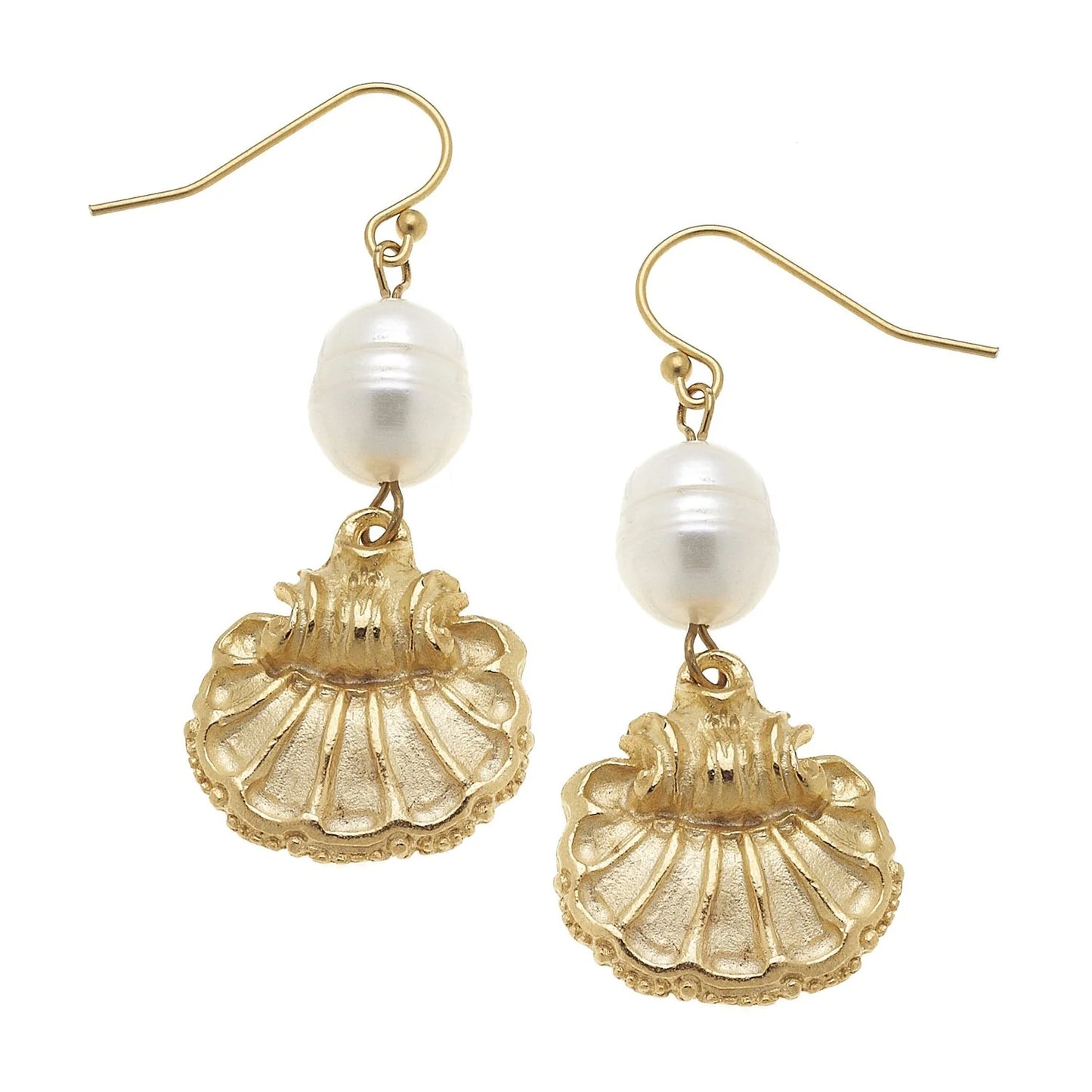 Earrings Gold Scallop Shell Freshwater Pearl