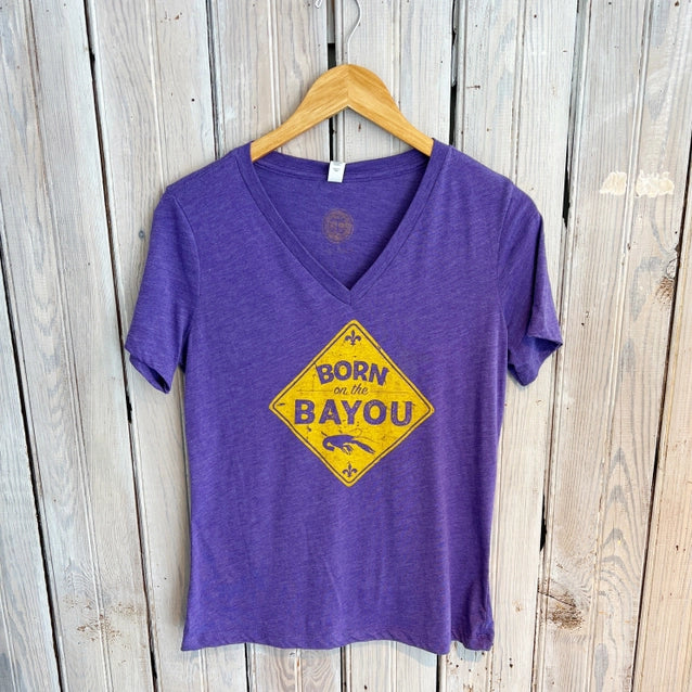 Women's T-Shirt V-Neck Born on the Bayou