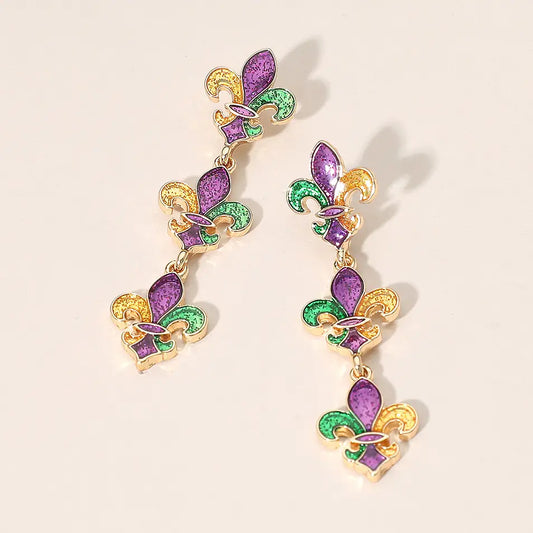 Earrings Triple Fleur de Lis Drop Link