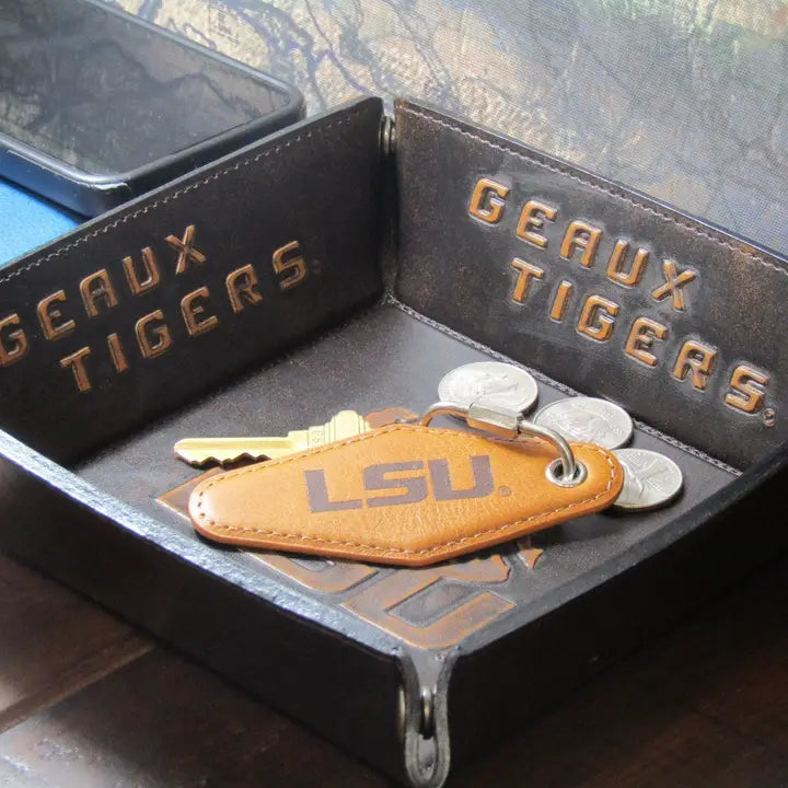 LSU Tigers Key Fob Leather Brown and Tan