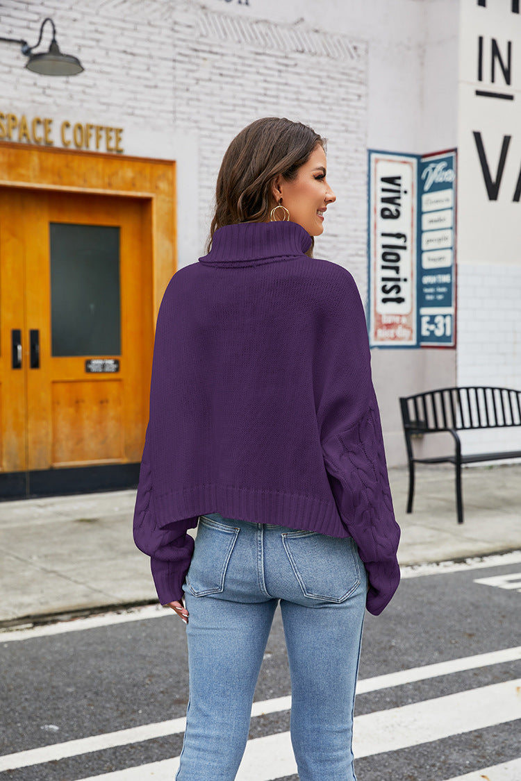 Women's Sweater Turtleneck Purple Solid