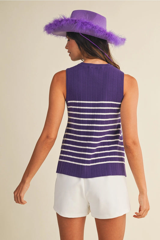 Women's Sweater Hem Stripe Flared Mardi Gras