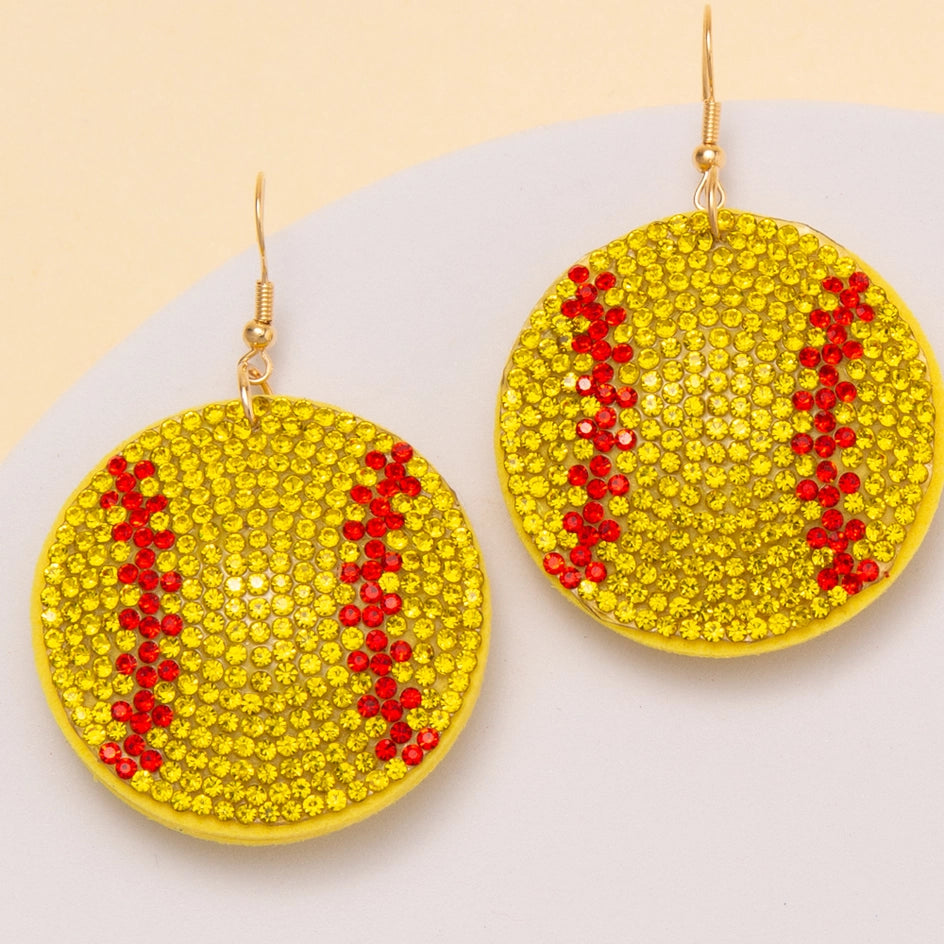 Earrings Gameday Pave Basketball Softball Rhinestone Yellow