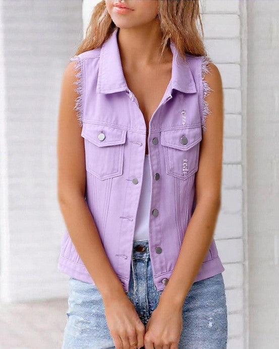 Women's Vest Jacket Denim Sleeveless Shoulder
