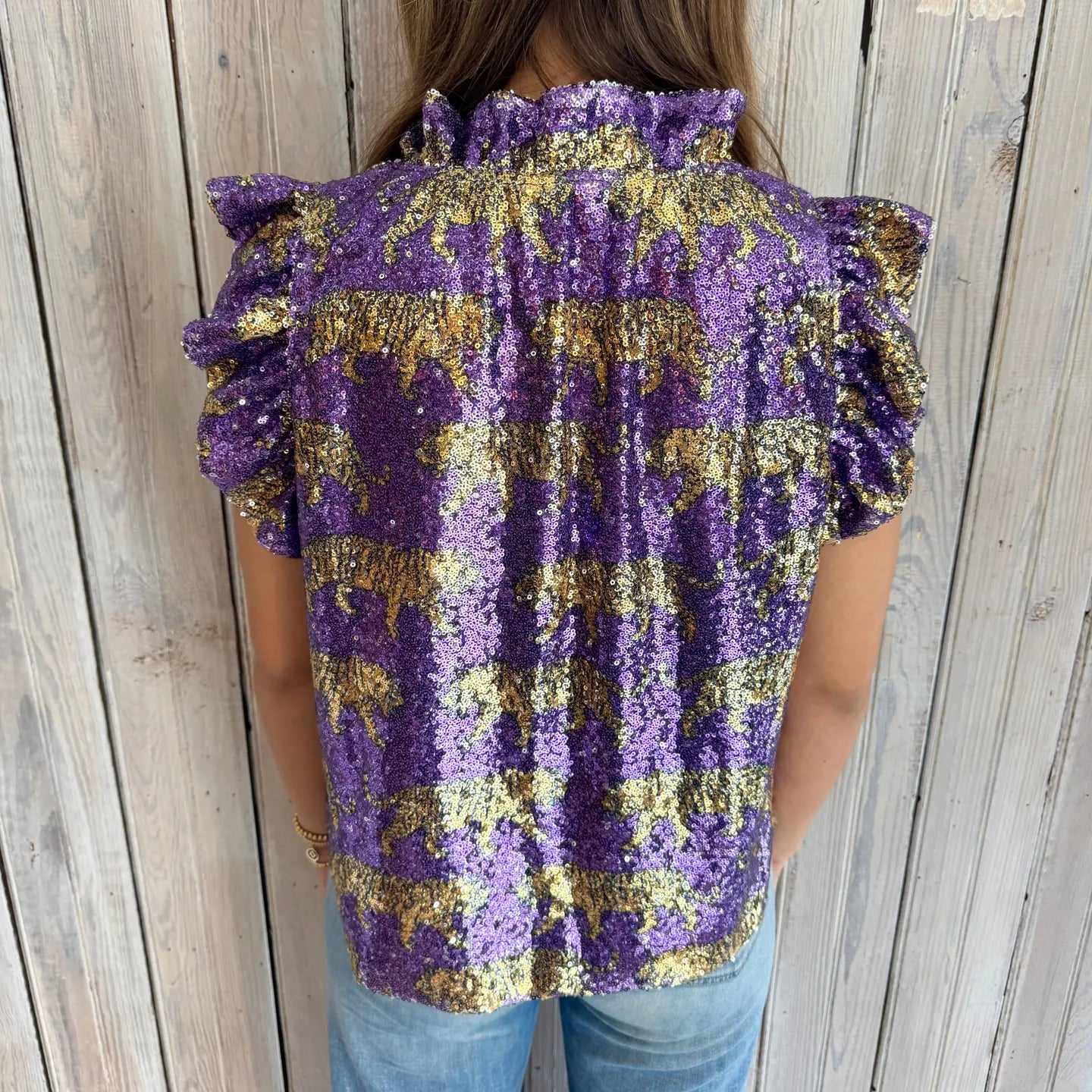 Women's Tank Top Flutter Sleeve Tiger Sequin