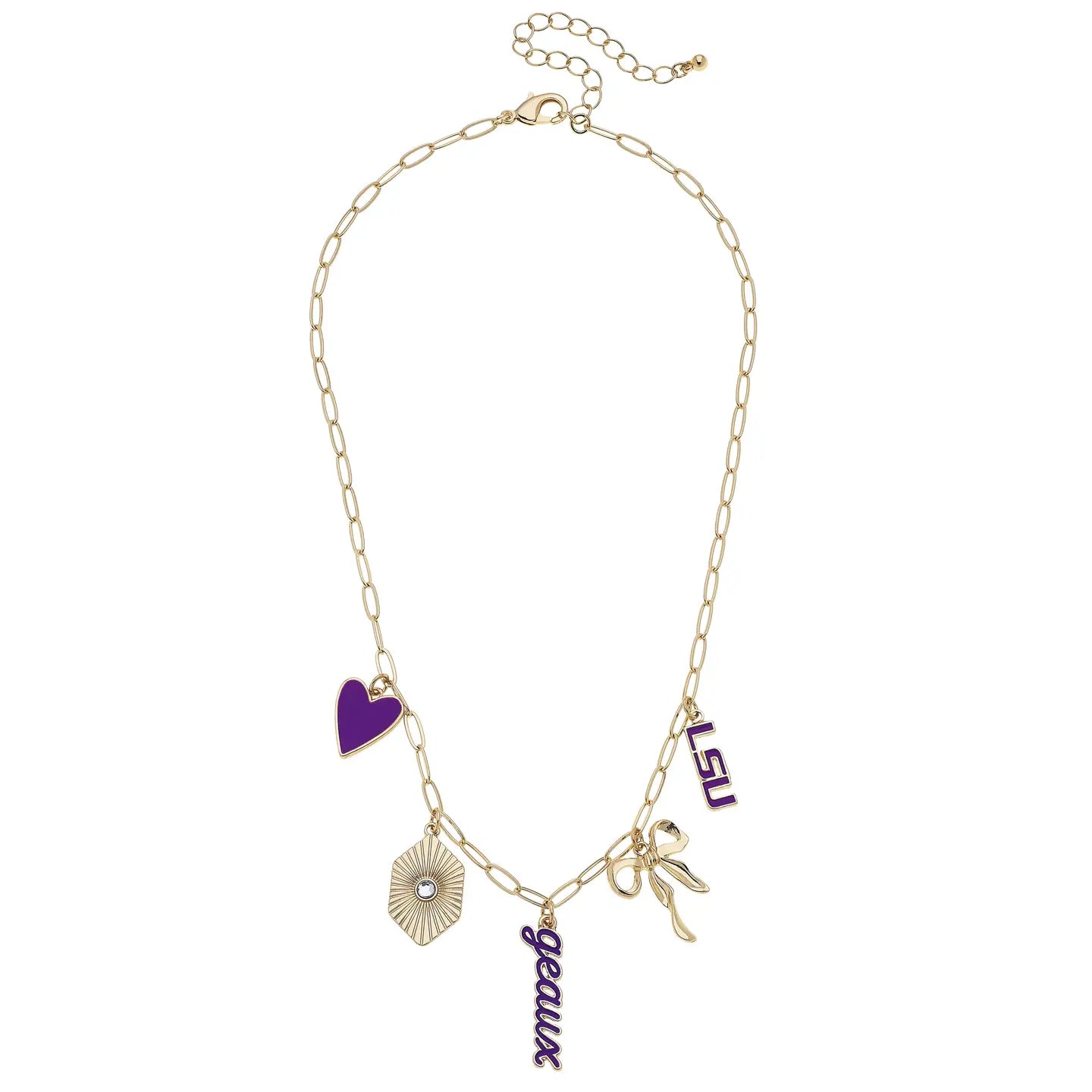 LSU Tigers Necklace Paper Clip Charm in Shiny Gold