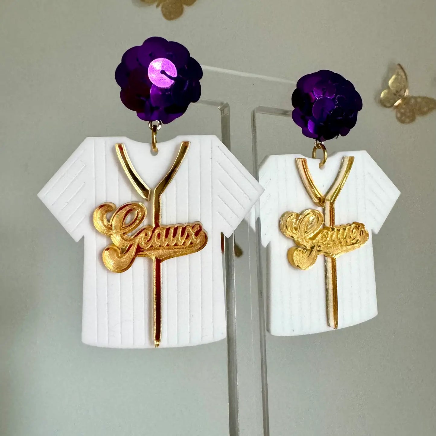 Earrings Baseball Gameday LSU White Jersey