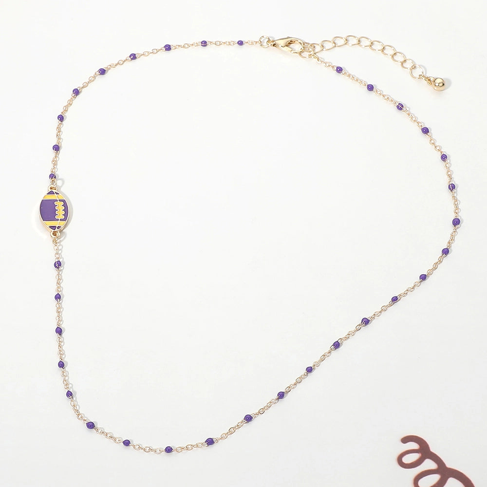 Necklace Charm Football Charm Accent Dainty Beaded Gameday