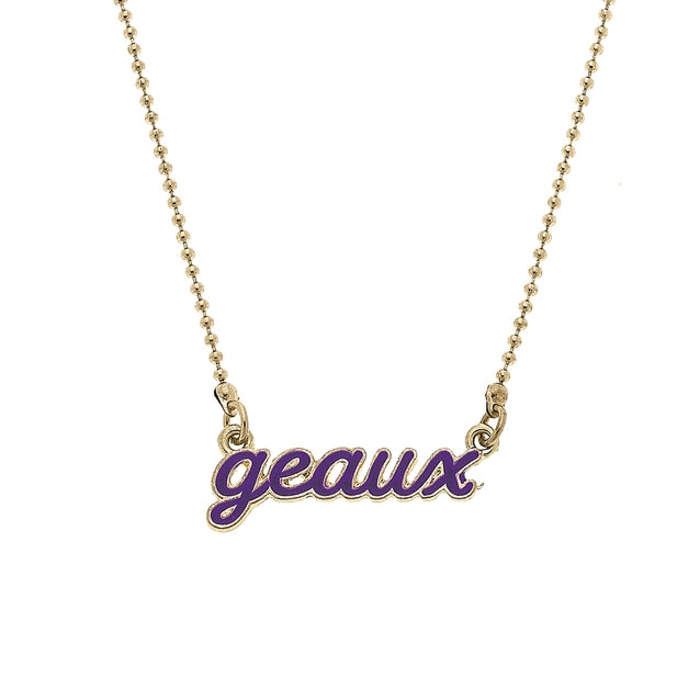 LSU Tigers Necklace Enamel Script Geaux Purple