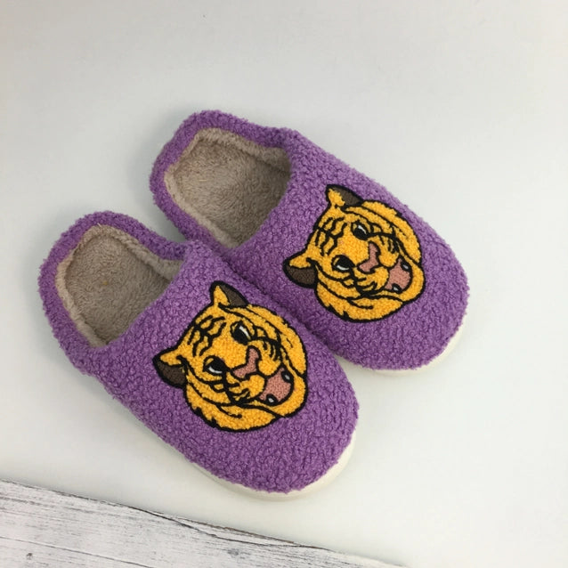 Slippers Plush Purple & Gold Tiger