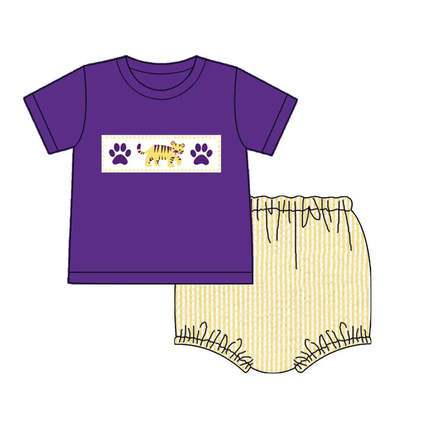 Boy Diaper Set Seersucker Purple Stripe Tiger