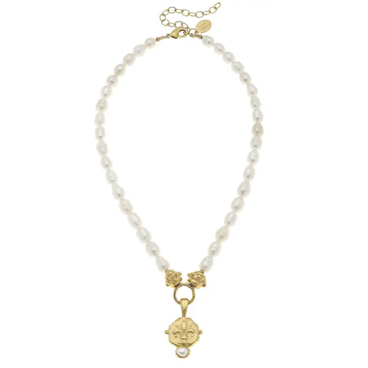 Susan Shaw Pearl Necklace with Fleur de Lis
