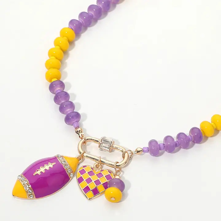 Necklace Football Charm Heart Pendant Beaded
