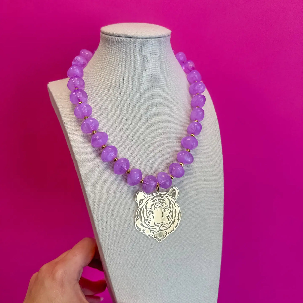 Necklace Gameday Charm Beaded lavender and White