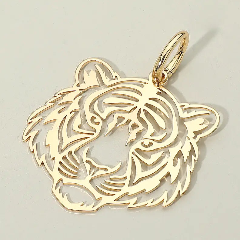 Charm Tiger Cut Out Face Metal Pendant