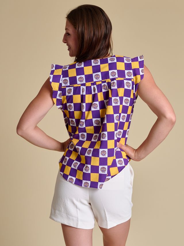 Women's Tank Go Gingham Ruffle Sleeve