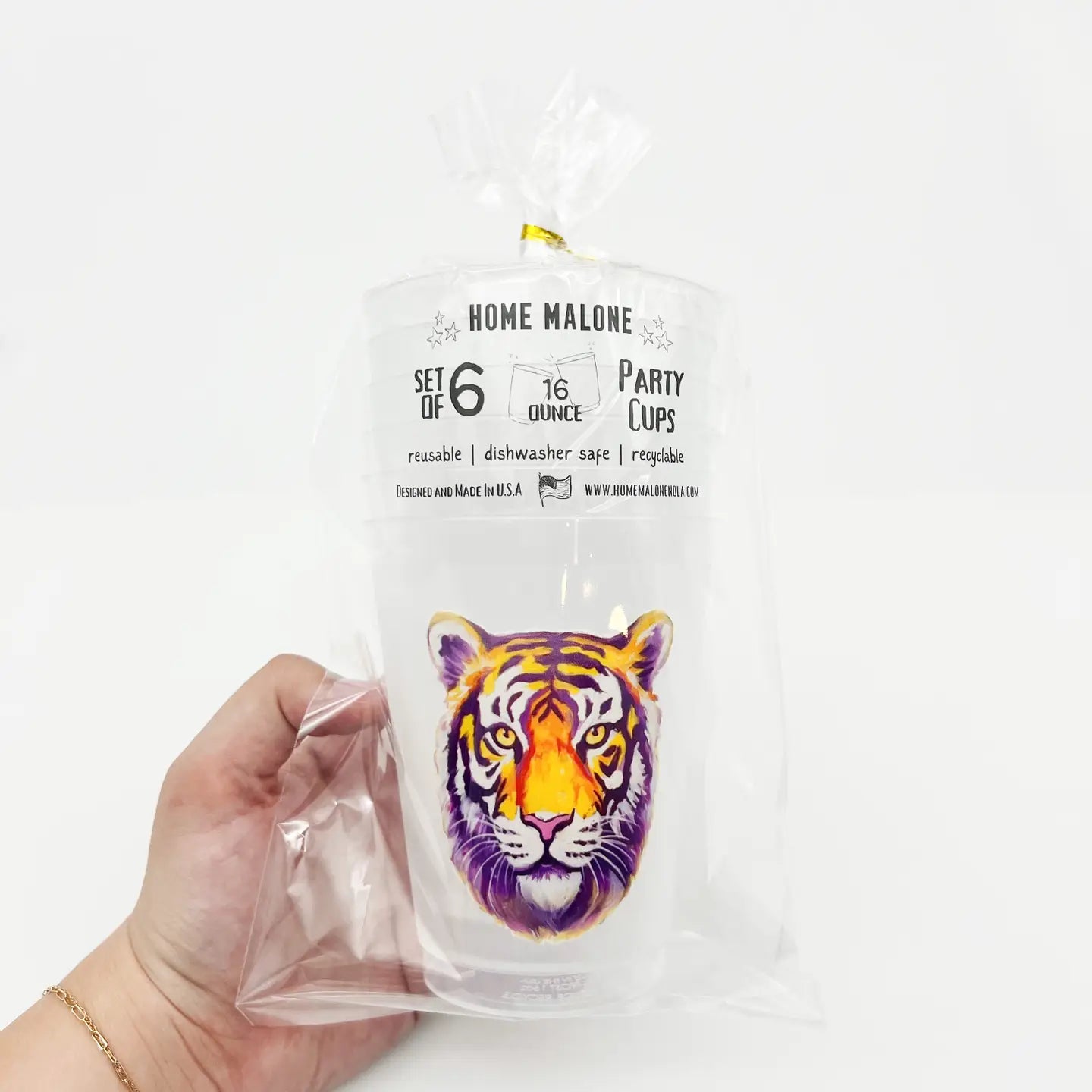 Tiger Head Purple and Gold Plastic Cup Set