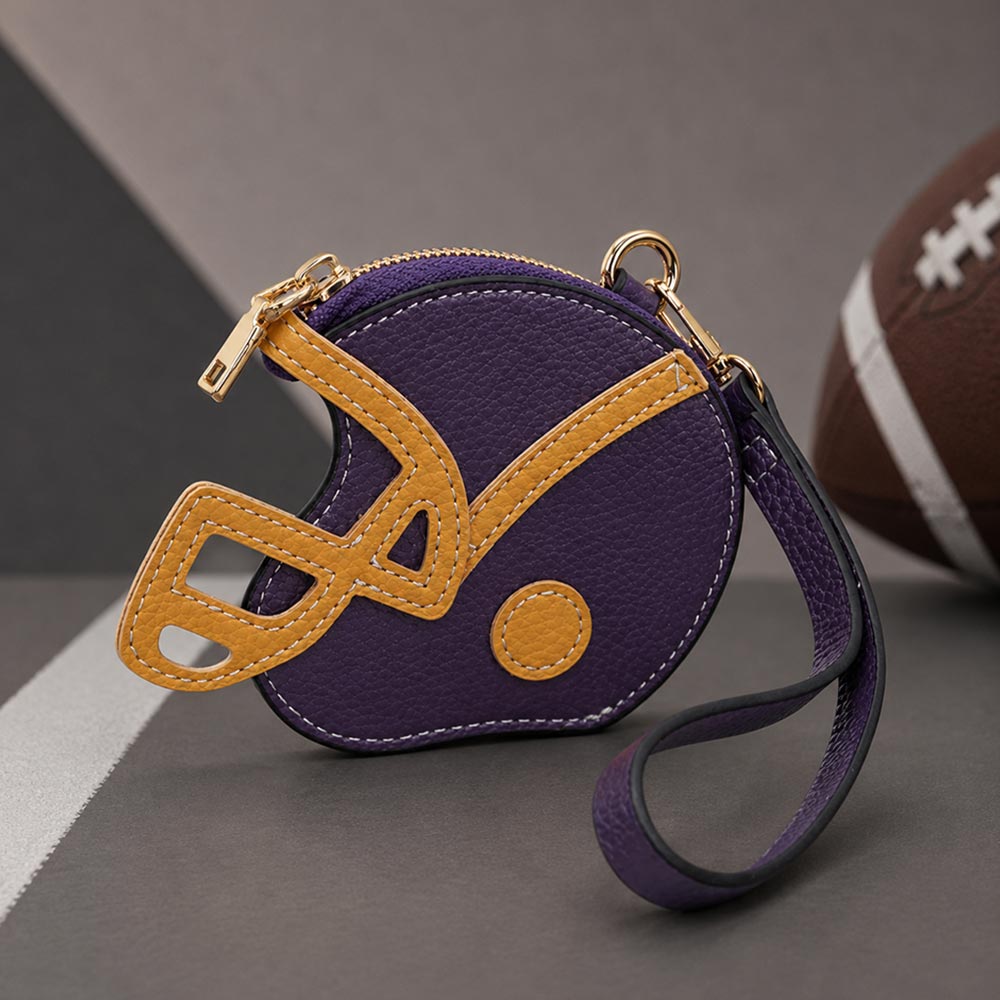 Bag Faux Leather Coin Mini Wristlet Football Purple and Yellow