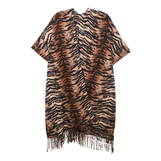 Kimono Poncho Brown Tiger Print