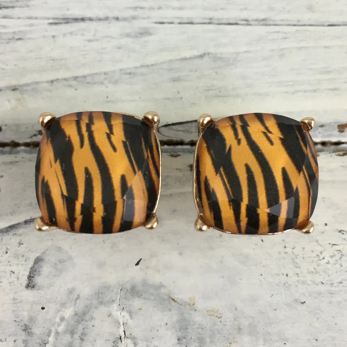 Earrings Tiger Stripe Square Post