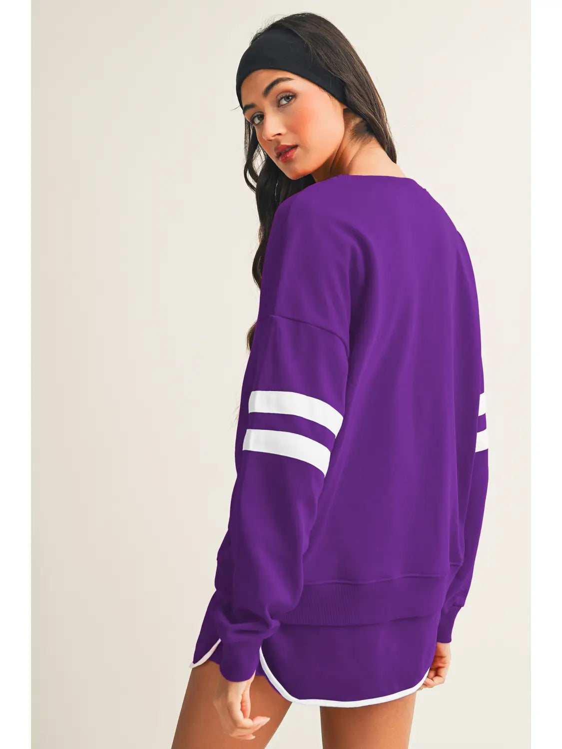 Women's Pullover Stripe Detail Drop Shoulder Skirt Set