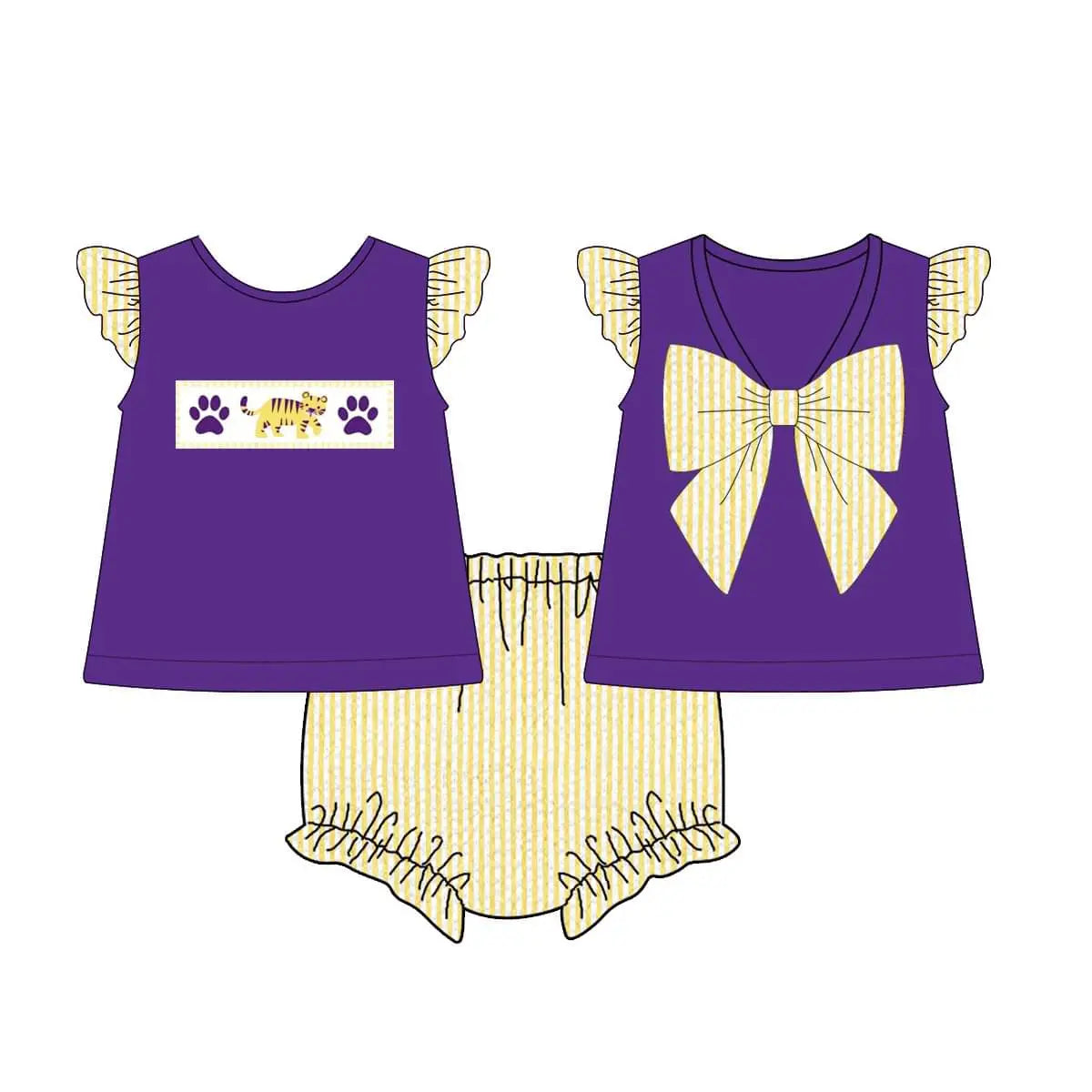 Girls Seersucker Diaper Set with Purple Stripe Tiger