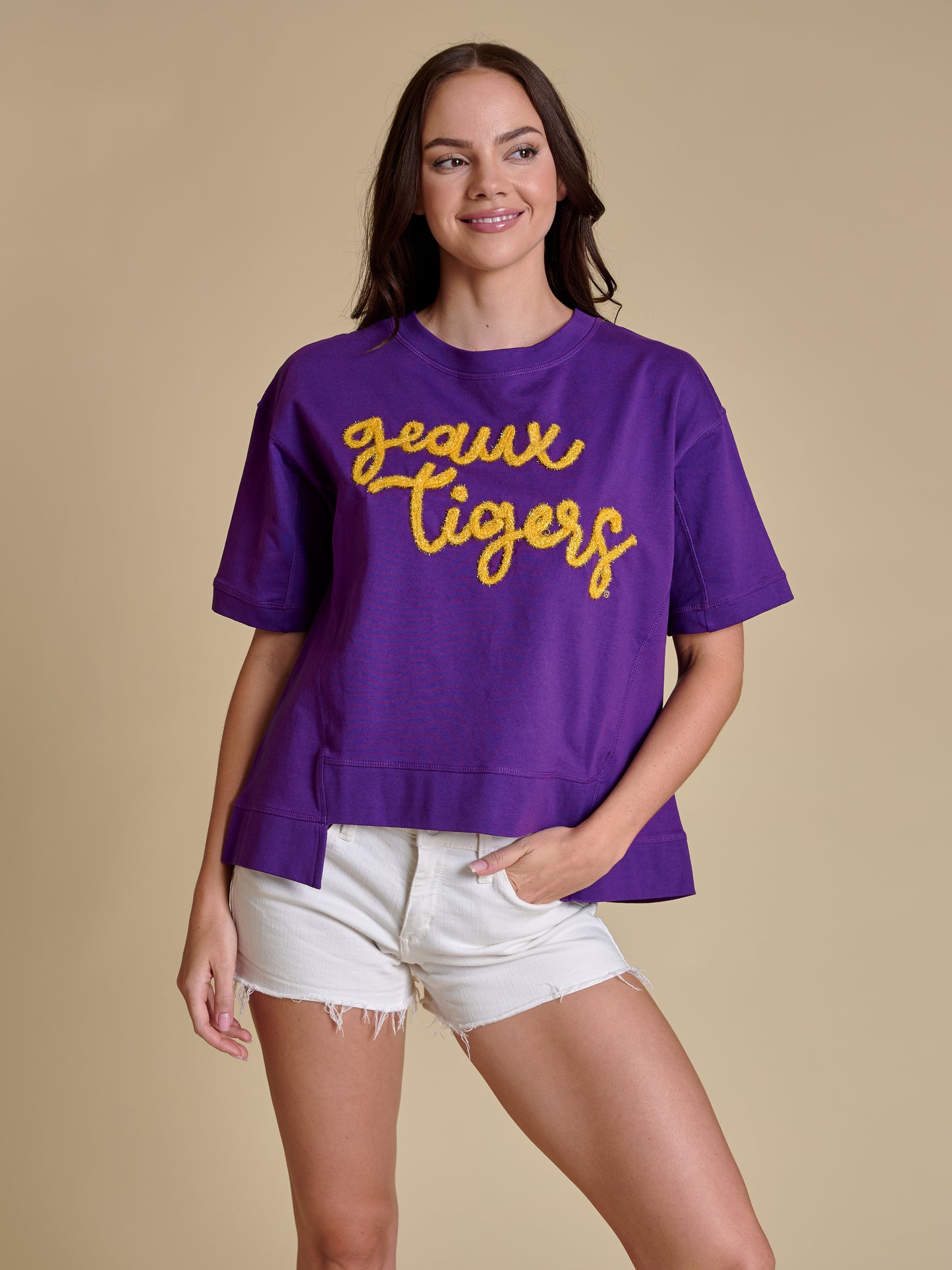 LSU Tigers Women's Glitter Script Boxy Top