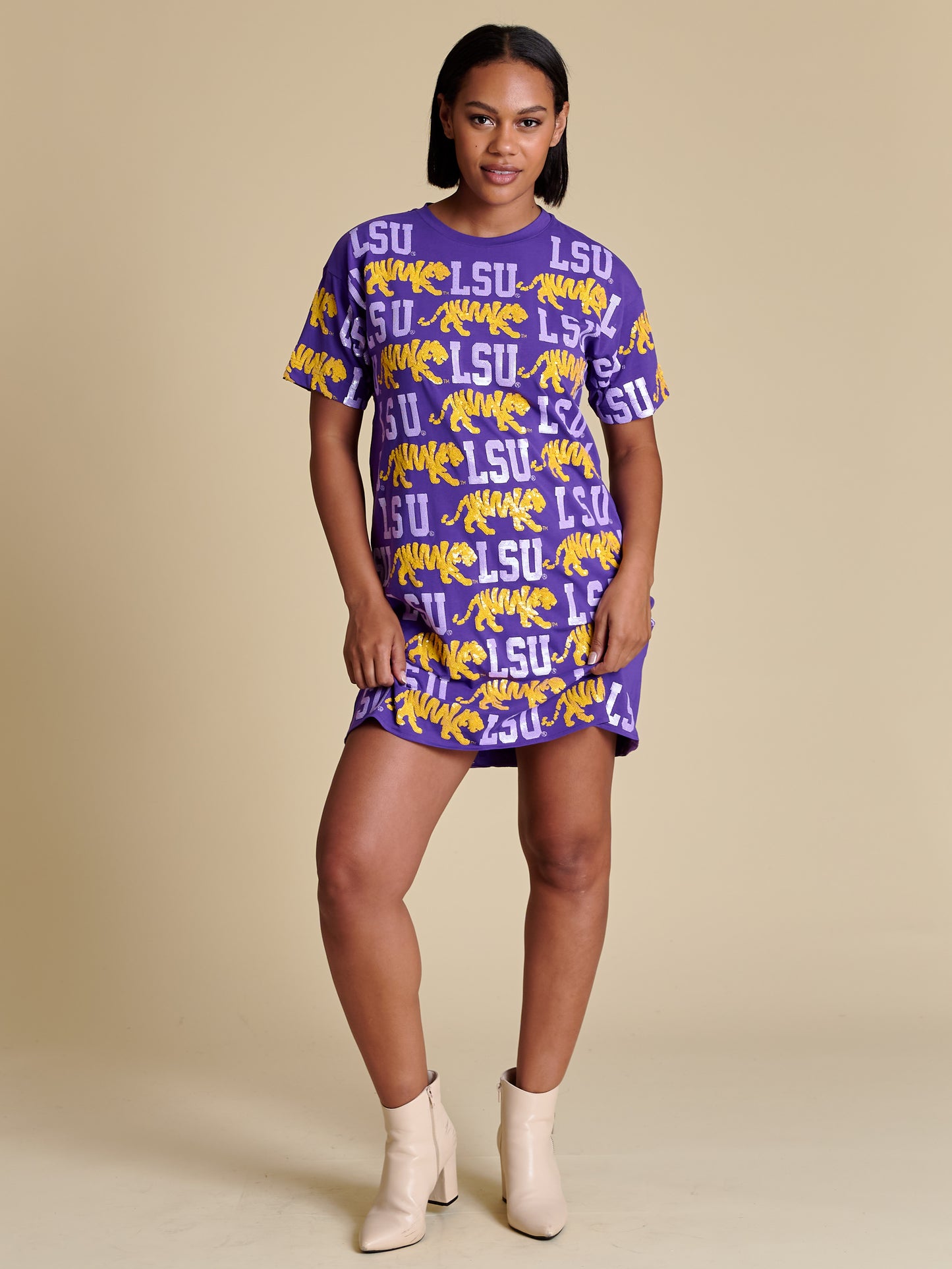 Dress Sequin Repeat T-Shirt Purple Walking Tiger
