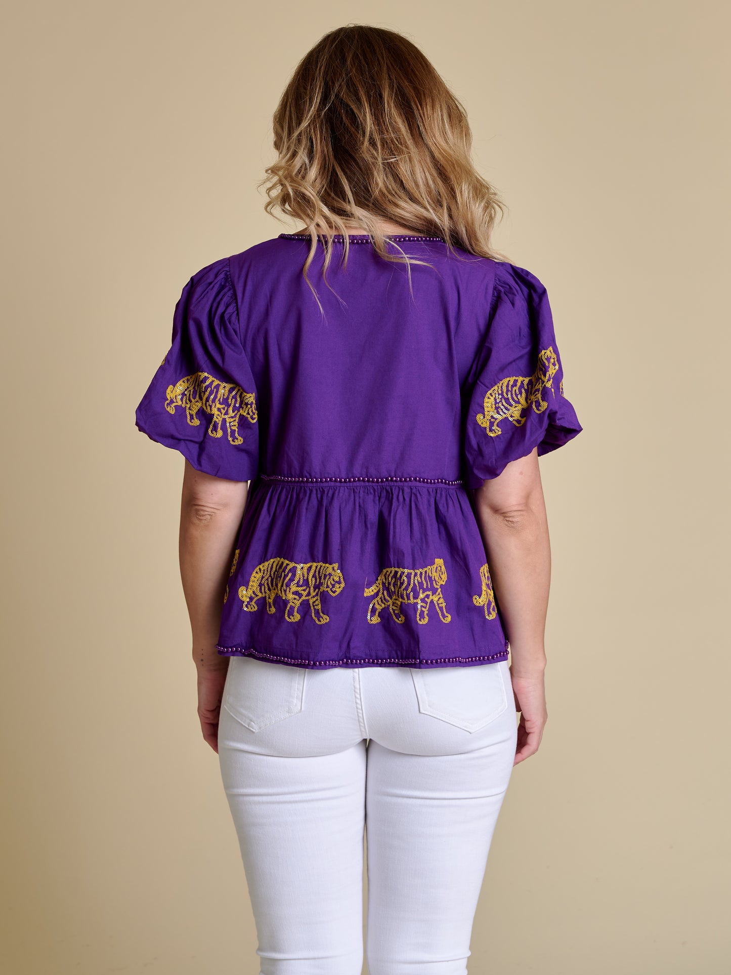 LSU Tigers Women's Puff Sleeve Peplum Top