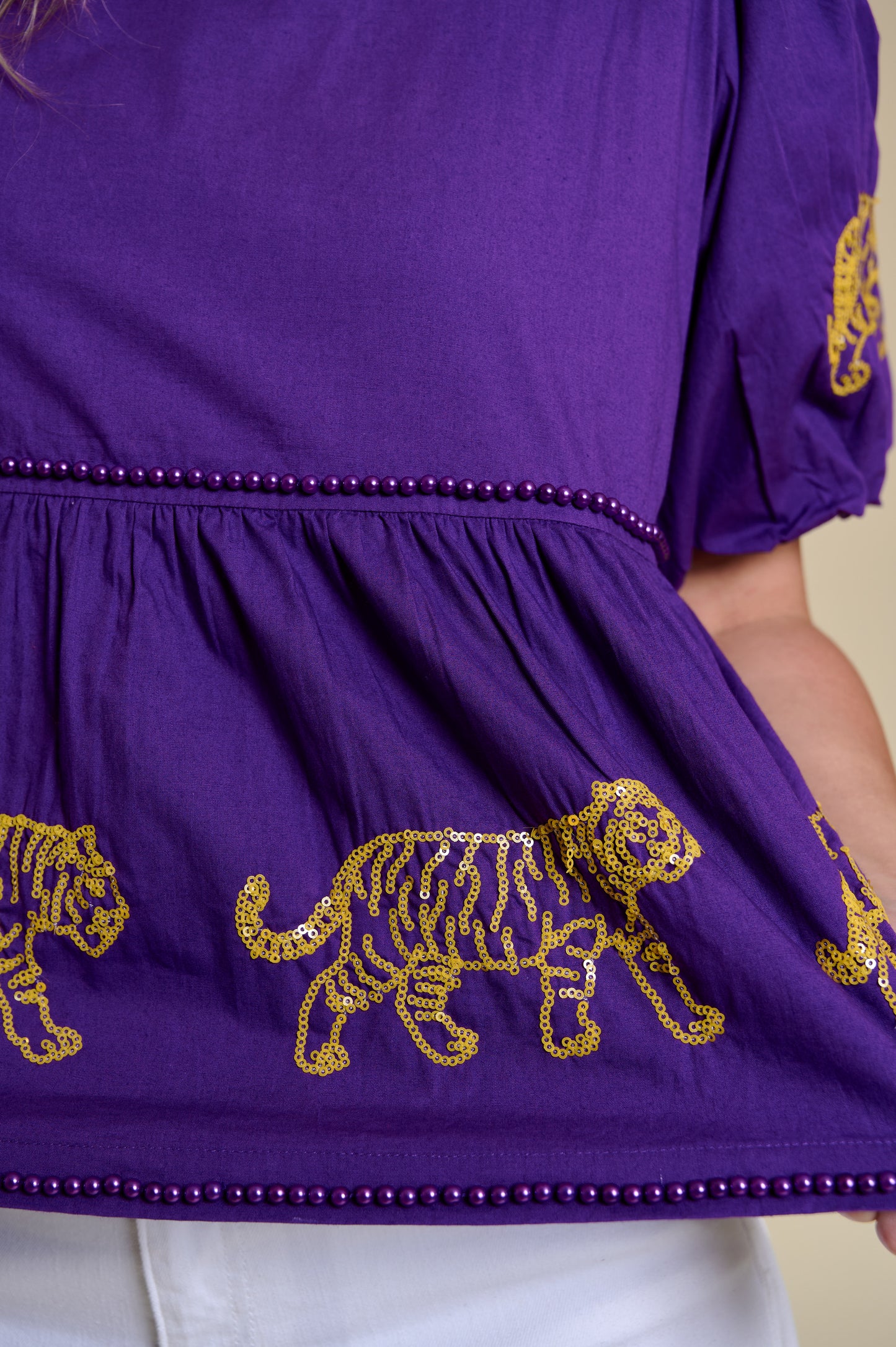 LSU Tigers Women's Puff Sleeve Peplum Top