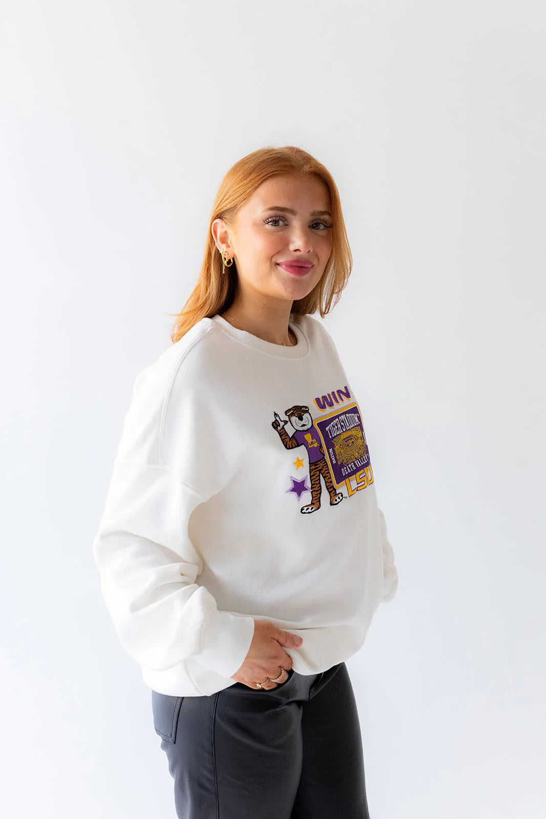 LSU Tigers Women's Layer Patch Lantern Sleeve Crew