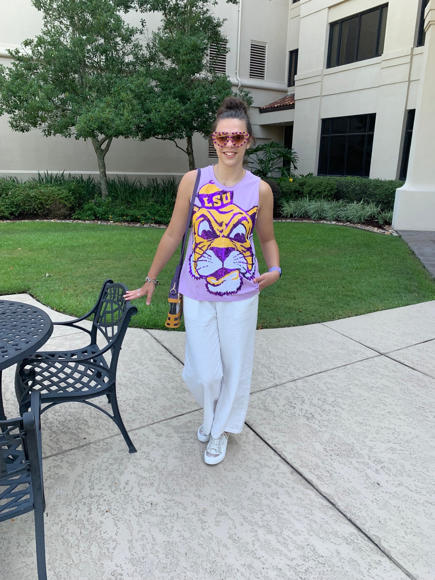 LSU Tigers Women's Vintage Tiger Sequin Design Tank Top