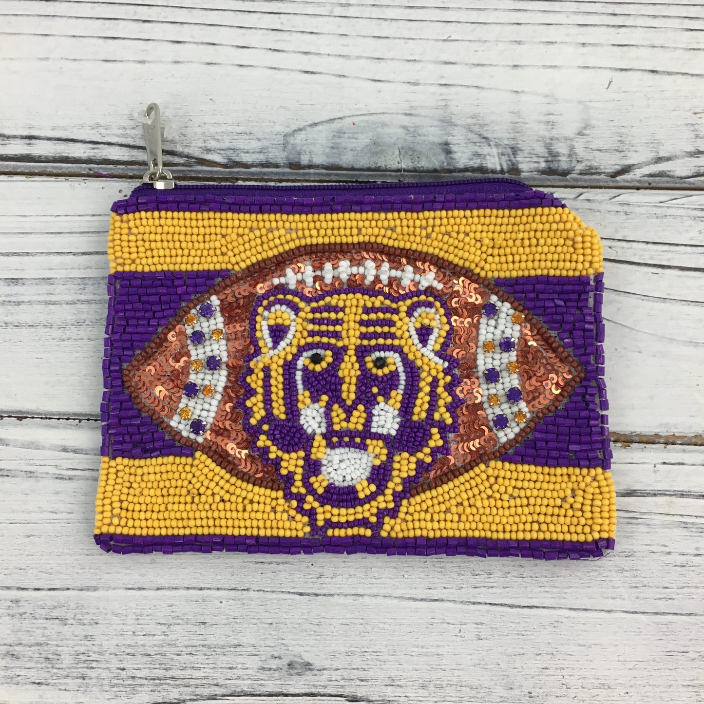 Coin Purse Tiger Beaded Purple & Gold
