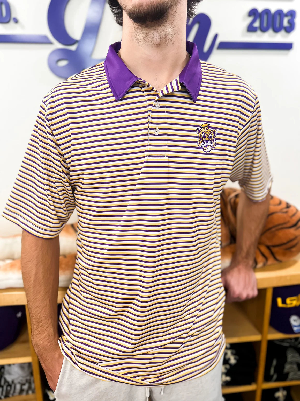 LSU Tigers Men's Polo Vault Purple Gold & White Stripe