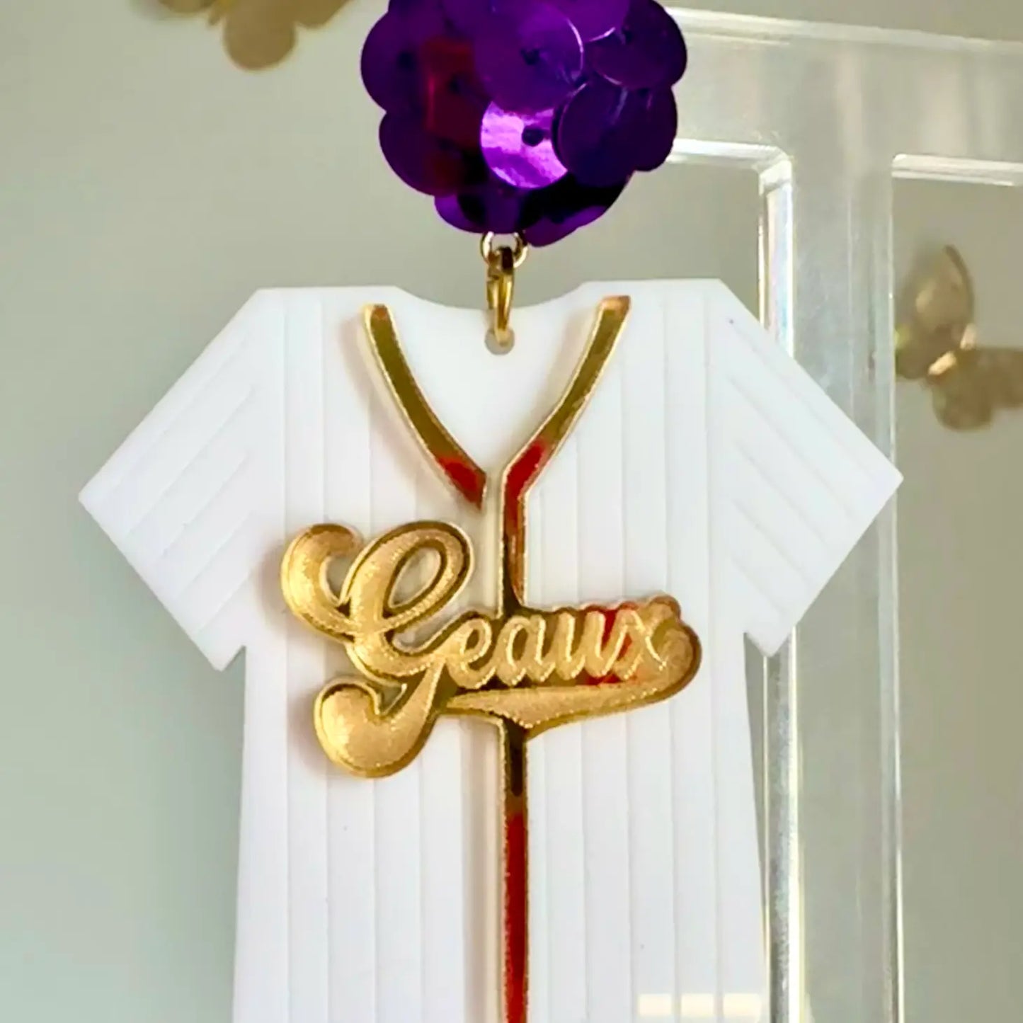 Earrings Baseball Gameday LSU White Jersey
