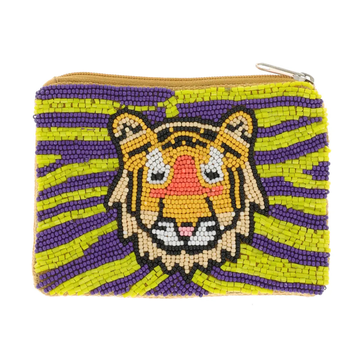 Bag Coin Seed Bead Embroidered Tiger Head