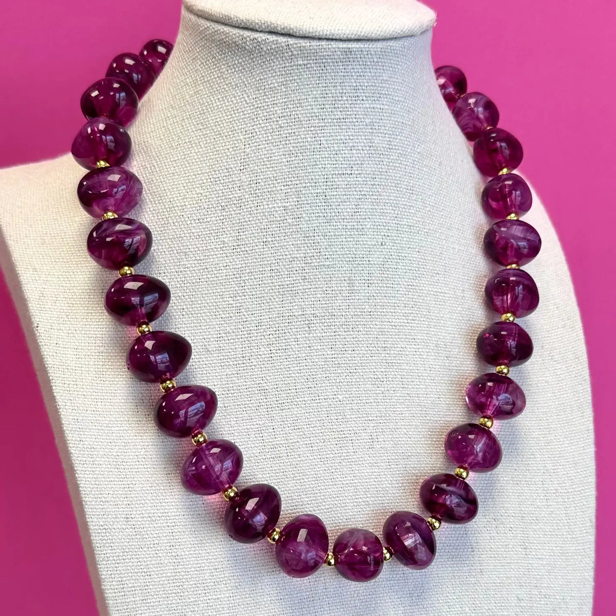 Necklace Bauble Bead Purple Circle with Gold Beads