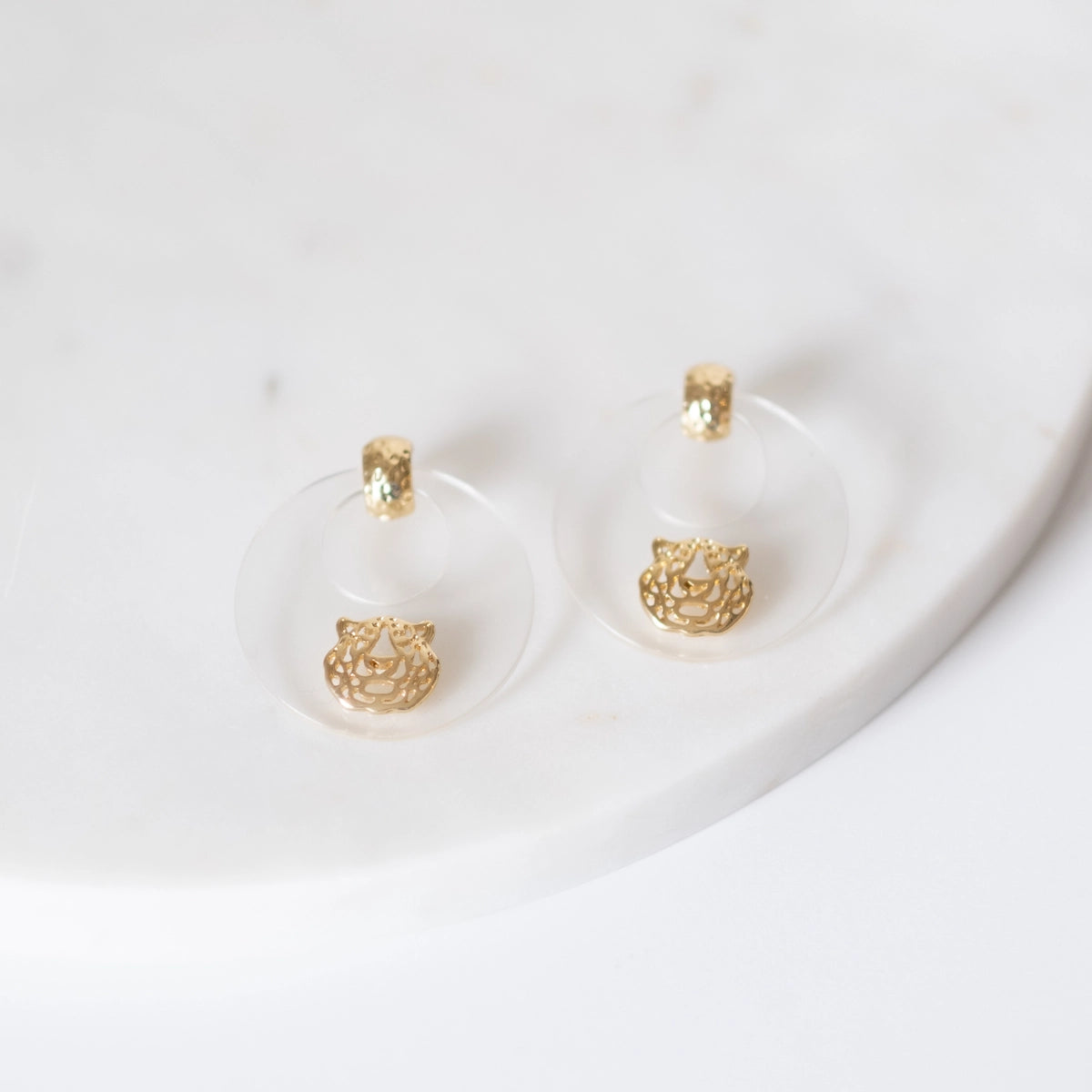 Earrings Tiger Hoop Gold Clear