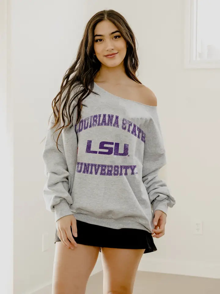 LSU Tigers Women's Sweatshirt Off the Shoulder Flashdance Sport Gray