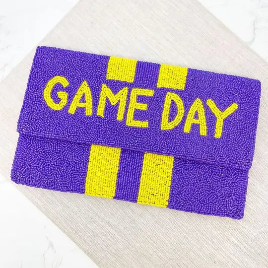 Purse Game Day Beaded Clutch Convertible Crossbody Purple & Yellow