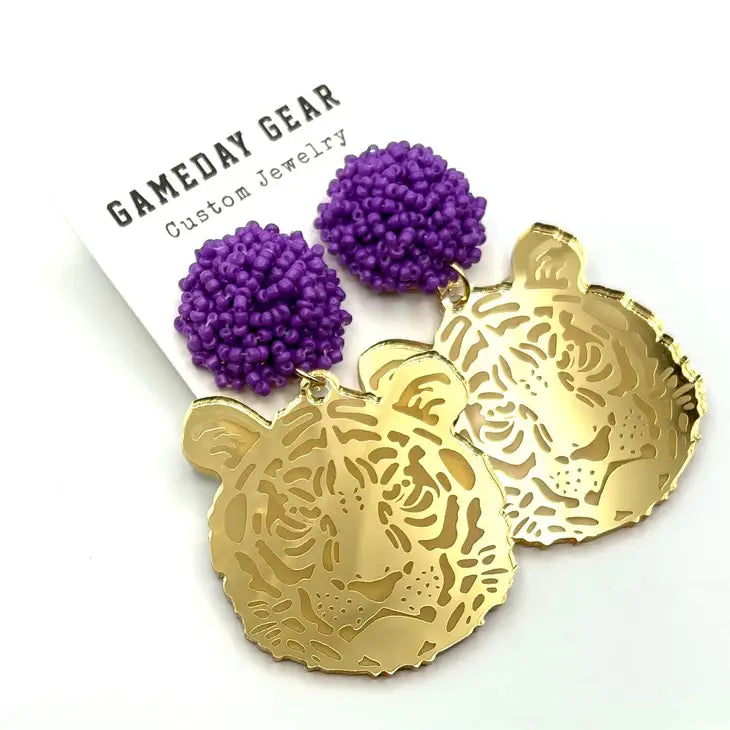 Earrings Tigers Gold with Purple Top