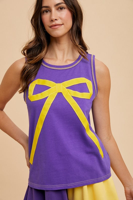 Women's Tank Large Bow Contrast Stitched Knit