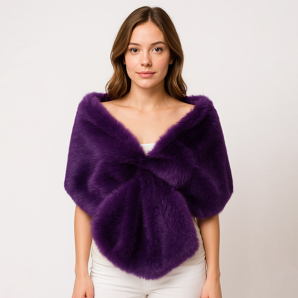 Poncho Shawl Faux Fur Wrap Purple