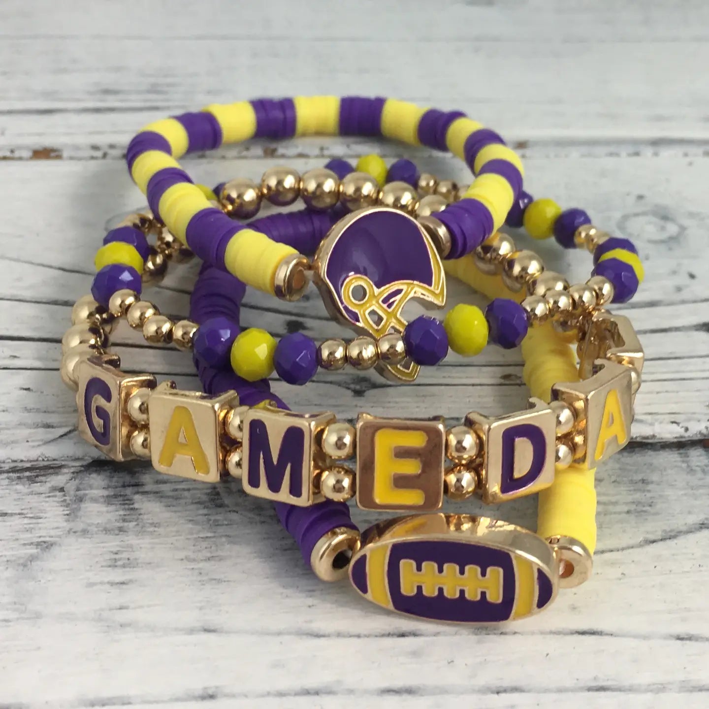 Bracelet Football Layered Set Purple & Gold